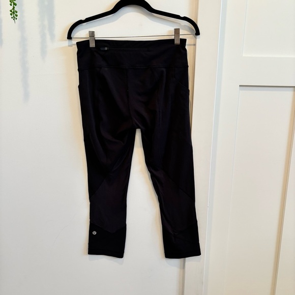 Lululemon Wunder Under Black Crop Leggings Size 6 Mesh Detail Drawstring Pockets - Picture 1 of 13